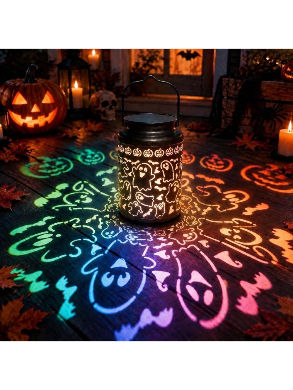 New Halloween Ghost Solar Lantern Color-Changing Metal Hanging Outdoor Light